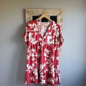 Red Floral V-Neck Dress